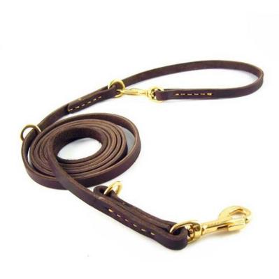 China Wholesale Sustainable Multifunctional Adjustable Running Long Leather Dog Leash With Double Hooks for sale