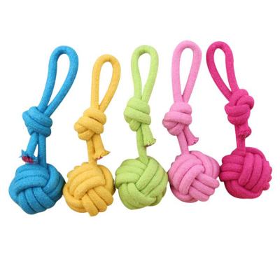 China Sustainable Handmade Knitted Pet Toy Braided Cotton Colorful Dog Rope Toy for sale