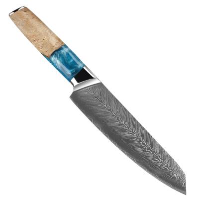 China 2021 New 8inch Viable Resin Steel Japanese Knife 67layers Damascus 10cr15comov VG10 Core Wood Handle Kiritsuke Kitchen Knives for sale