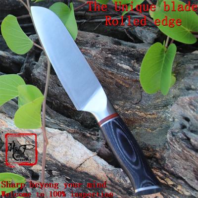 China Kitchen Cutting Chef Knives 5Cr15MoV Wood Forged Carbon Steel Viable Ultra Sharp Blade and Pakka Handle 7 Inch Japanese Santoku Knife for sale