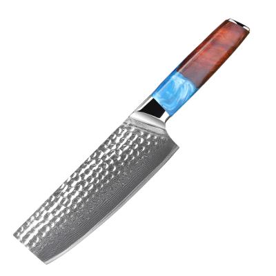 China New viable and in stock hammering sharp Japanese style kitchen chef knife 6.5inch 10Cr15CoMoV VG10 Damascus steel nakiri for sale