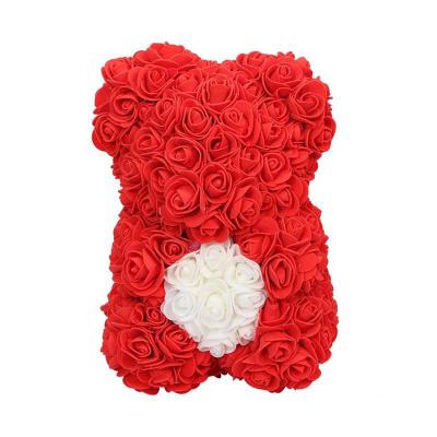 China Events Decoration 25cm Artificial Moss Rose Flower Bow Tie Bear Flower Bear Creative Immortal Gift Box for sale