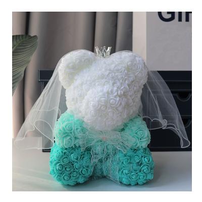 China Events Decoration Immortal Flower Rose New Valentine's Day Bear Gift Artificial PE Foam Rose Bear for sale