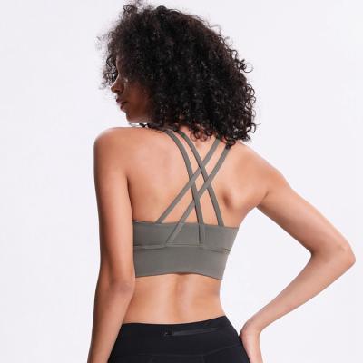 China Breathable Cross Back Yoga Wear Gym Wear Women Sports Yoga Bras Sports High Print Quick Dry Backless Bra for sale