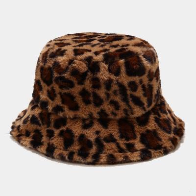 China New Vintage Fashion Breathable Zebra Leopard Print Winter Furry Plush Fur Bucket Hats For Women for sale