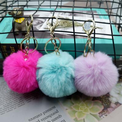 China Promotion Gift Custom Plush Kawaii Color Fur Ball Key Chain Fluffy Balls Blow Ball Pom Pom Key Chain Pom Pom For Women for sale