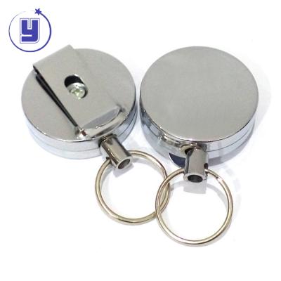 China Custom ID Card Badge Attendance Metal Badge Reel With Stainless Steel Rope for sale