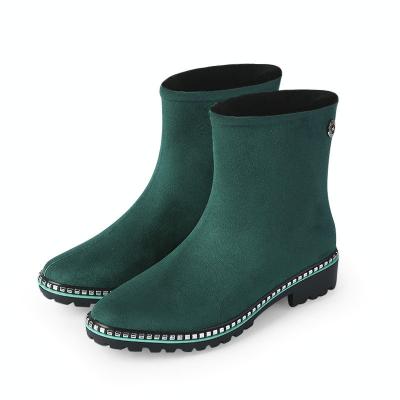 China Fashion Trend Ladies High Top Ankle Boot Waterproof Colored Suede Rain Boot Low Top Rain Boot for sale