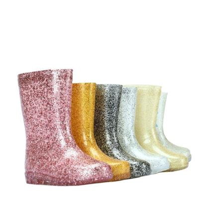 China OEM Cheap Shiny Children's Popular Fashion Trend Glitter Best Selling Plastic Boots Rejects Jelly Pink Butterfly Gumboots For Children for sale