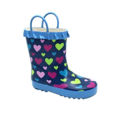 China Fashion Trend OEM Kids Boots Waterproof Rubber Boots Toddler Printed Rubber Kids Rain Boots With Handle for sale