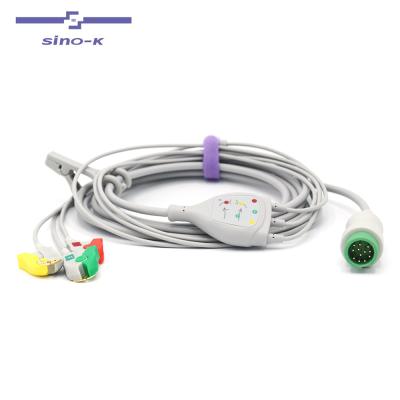 China 3 Leads One Piece Mindray Pinch ECG Leads 3 Leads ECG Cable 12 Pins for sale