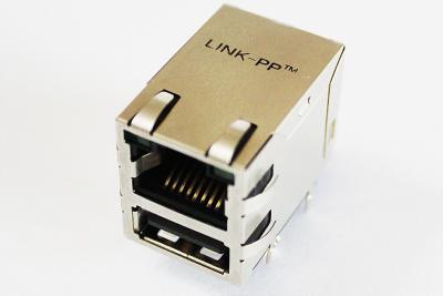 Chine Connecteur de la carte PC 90° RJ45 USB de gigabit avec le bouclier par le trou 08211X1T36-F à vendre