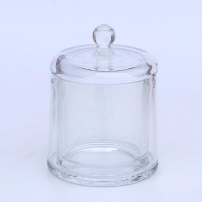 China Home Decoration Round Bottom Wholesale Customized Single Clear Glass Candle Jar With Luxury Lid Candle Jar for sale