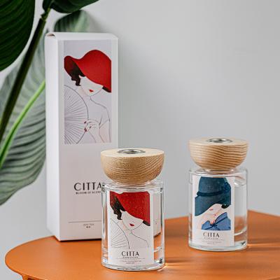 China Chinese Custom Car Toilet Deodorization Reed Diffus Diffus Glass Bottle Cover 120ml Transparent Wooden Home Fragrance Incense With Box for sale