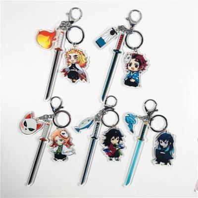 China Souvenir Gift Japan Cartoon Anime Demon Slayer Double Sided Acrylic Ghost Bla Decharacter Decorate Key Chain With Sword for sale