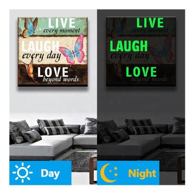 China Modern Glow in the Dark Diamond Painting Live Laugh Love Wall Decoration 5D Resin Drills Gift Kit N010 for sale