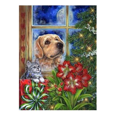 China Various sizes of Evermoment Diamond Painting Dog Looking Outside Cat Christmas Flower Home 3F754 available for sale