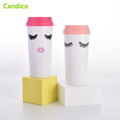 China Sustainable Custom Reusable 450ml Coffee Mugs Plastic Double Wall Tumbler Bulk Cold Drinks Cups With Lid for sale