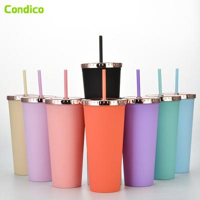 China Matte Reusable Coffee Cup Skinny Travel 22oz Durable Wall Cup Double Wall With Lid And Tumbler Plastic Straw for sale