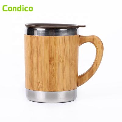 China Wholesale Custom Reusable Bamboo Disposable Coffee Mug Stainless Steel Travel Natural Bamboo Coffee Cups With Handle for sale