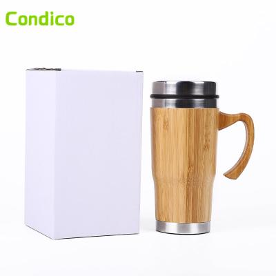 China Hot Selling Disposable Travel Insulation Coffee Mug Stainless Steel Wooden Travel Reusable Natural Bamboo Cups With Handle for sale