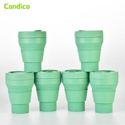 China 450ml Viable Bpa Free Silicone Folding Outdoor Reusable Portable Travel Mugs Water Drinking Collapsible Tea Cup for sale