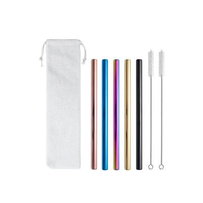 China Wholesale Reusable Eco-Friendly Color Rainbow Bend Metal Stainless Steel Straight Drinking Straws With Brush And Bag for sale