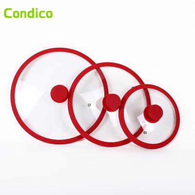 China 2022 Stocked Glass Lids China Factory Sales Silicone Cookware Rim Glass Lid Glass Pot Silicone Lid Hot Pan Silicone Lid for sale