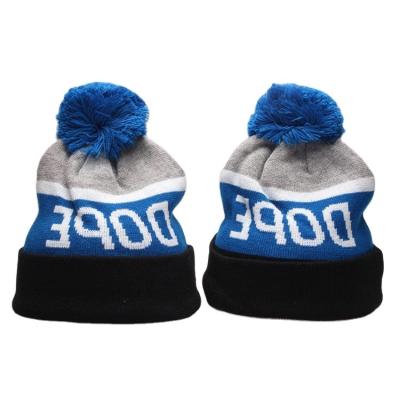 China JOINT Wholesale Custom Acrylic Jacquard Knit Loose Hip Hop Beanies Winter With Pom Pom Caps for sale