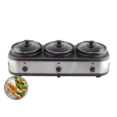 China NEW Design Hotel Food Soup Cooker Tray Portable Triple Buffet Server Heating Slow Cooker for sale