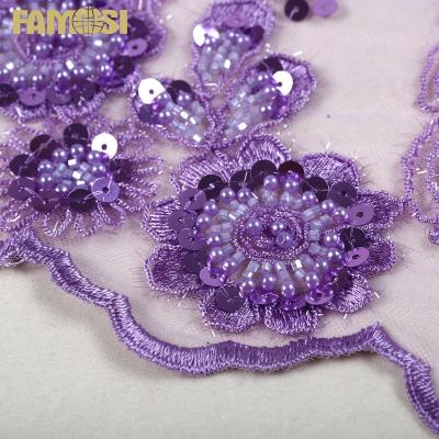 China Viable hot sales design machine beads lace up fabric embroidery with crystal bead for women dress for sale