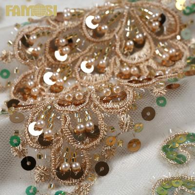 China Viable high quality african style knit beaded embroidery lace fabric with sequins for dress dress for sale