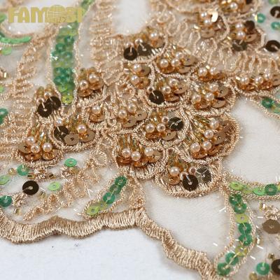 China Viable African Design Rope Embroidery Lace Fabric With Shiny Sequins And Bead For Party Dress for sale