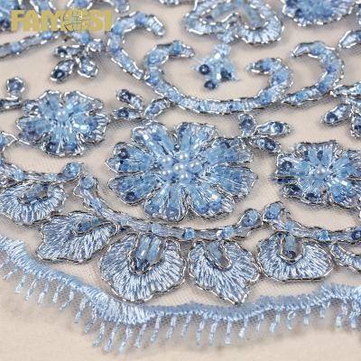 China Other Wholesale Beaded Lace Fabrics Embroidery Tulle Rope Lace Fabric With Beads And Sequins For Bridal Luxury Dresses for sale