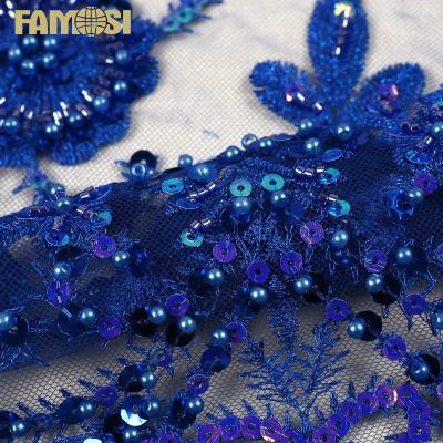 China Other Good Quality African Beaded Embroidery Tulle Lace Fabric With Sequins And Beads On Sales For Nigerian Party 2022 for sale