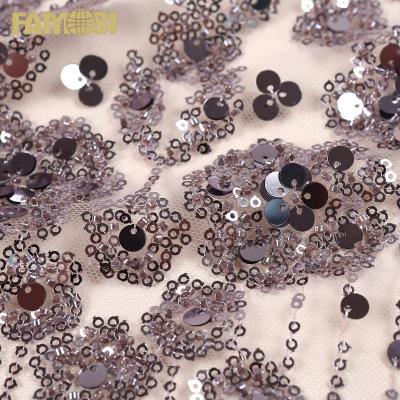 China Viable 2022 African Design Machine Beads Lace Embroidery Fabric With Sequins For Women Dress for sale