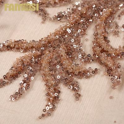 China Other Design Luxury Bridal Crystal Sequins Embroidery Sparkle Beading Tulle Lace Fabric For Evening Dresses for sale