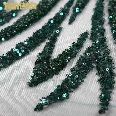 China Other African Lace Fabric 5 yards Beads Lace Fabric Sequin Embroidery Tulle Sparkle Lace Fabric For Dress Dresses for sale