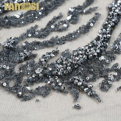 China Other Nigeria Embroidery Sequin Lace Fabric 2022 Pearl Glitter Tulle Lace Crystal Embroidered Wedding Fabric for sale