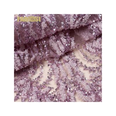 China Other Hot Selling Lace Fabric Sugar Glitter Embroidery Design With Beads For Women Dress for sale