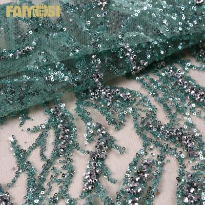 China Other Cheap Price Shiny Glitter Sugar Sequin Heavy Embroidery Lace Beaded Fabric For Dress Dress Making for sale