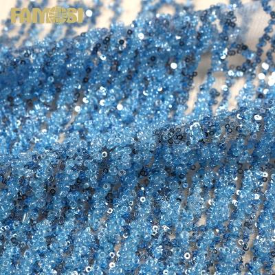 China The other one main heavy dark blue beaded glitter embroidery sequin lace fabric for formal dress for sale