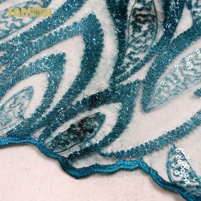 China Hot Selling Tie Dye Ankara Leaf Lace Trim Dyeing Tying Embroidery Tulle Lace Fabric With Sequins For Dress Dresses for sale