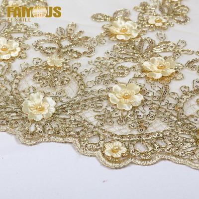 China Other 100% Polyester Lace Fabric Design 3d Flower Embroidery With Shiny Sequins For Women Dress for sale