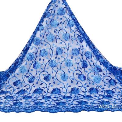 China Other Custom Sky Blue Beads Embroidery With Stones High Quality Nigerian Net Lace Fabrics Tulle Lace Fabrics For Dress for sale