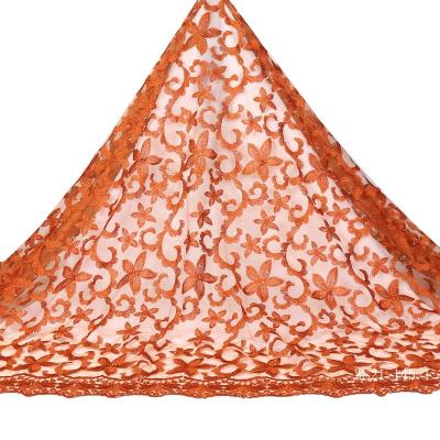 China Other High Quality Burnt Orange Flat Tulle Lace Fabric 2022 Nigerian Machine Embroidery Lace Fabric For Clothes for sale