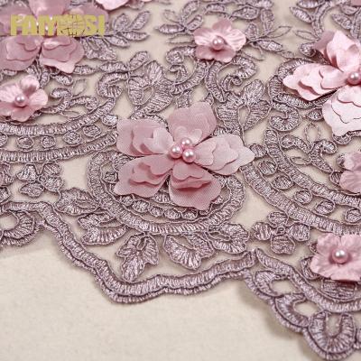 China Other new arrival design applique cord embroidery lace fabric with bead for women dress for sale