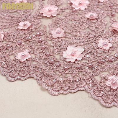 China Other Hot Selling Shiny Design Rope Embroidery Sequins Lace Up Fabric With Crystal Bead For Dress Dress for sale