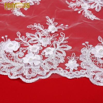 China Other design 3d flower lace embroidery high quality fabric with clear sequins for women dress for sale