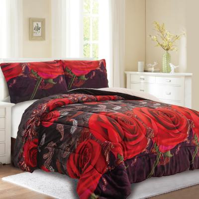 China 2021 Wearable In Stock King Size Borrego Flannel Fleece Quilting Sherpa Comforter Bedding Set 3 PCS for sale